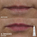 Side by side presentation of the RoC peptide lip plumper and retinol firming stick skincare duo