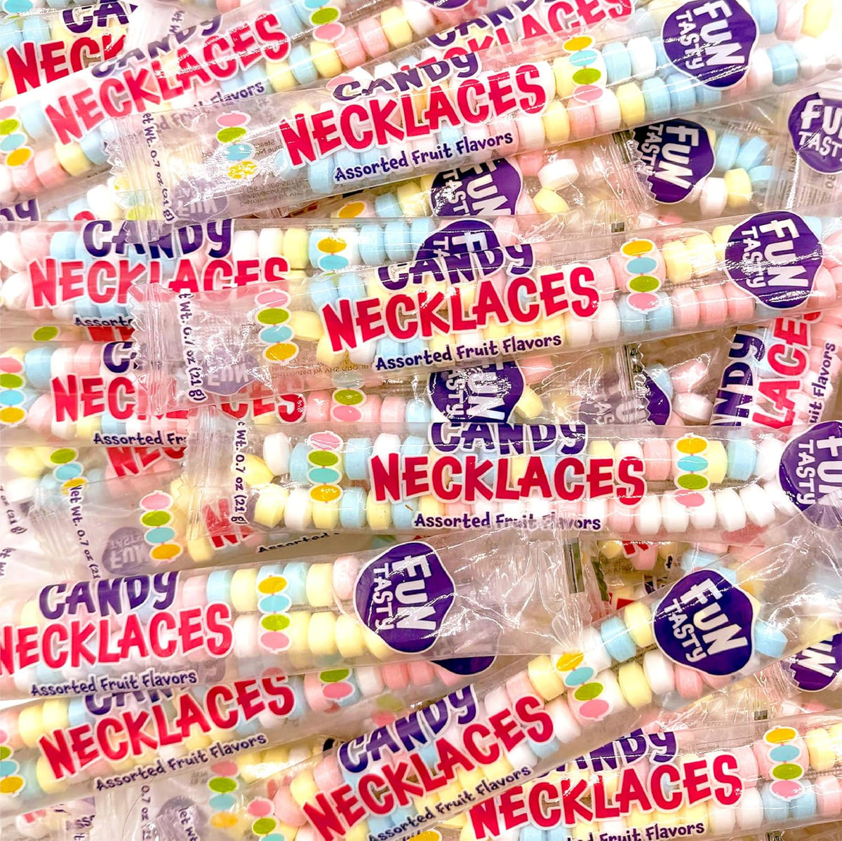 Funtasty candy necklaces inside bulk packaging