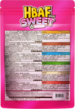 Individual ten gram pouches of HBAF sweet seasoned almonds arranged by flavor