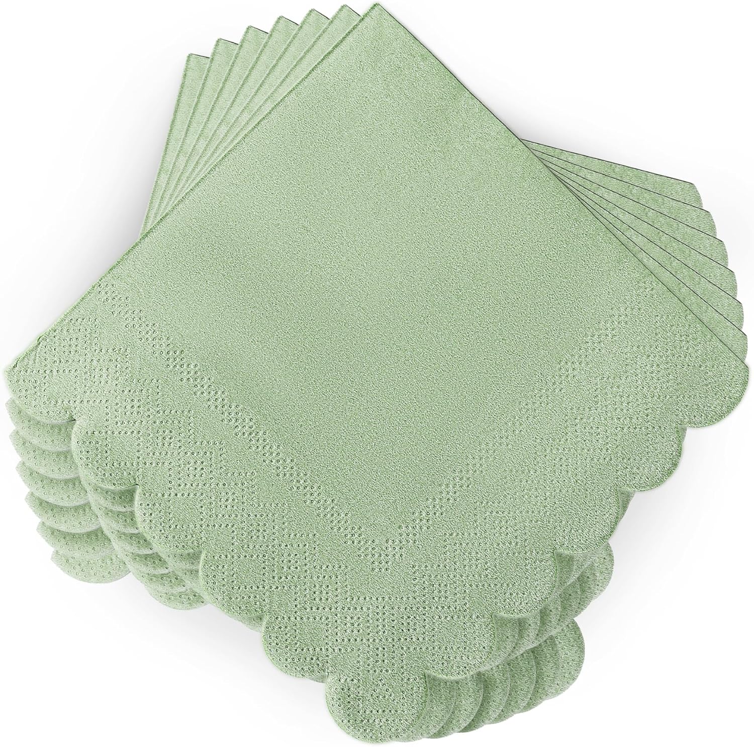 Mealivos Sage Green Scalloped Dessert Napkins front view