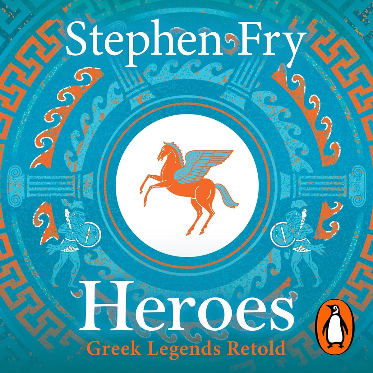Stephen Fry Heroes audiobook cover art featuring Pegasus and Greek mythological designs.