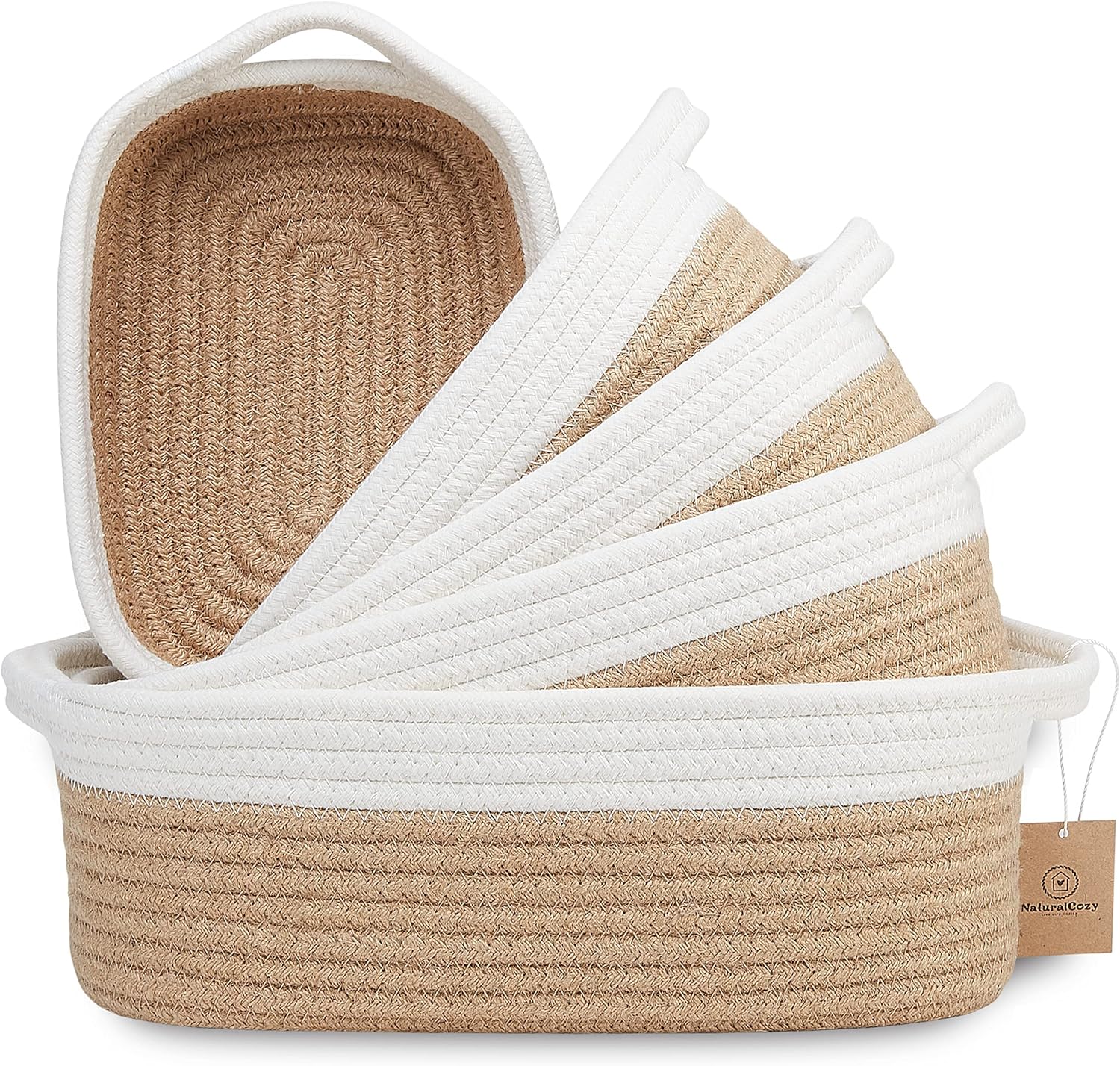 NaturalCozy 5-Piece Rectangle Storage Basket Set front view
