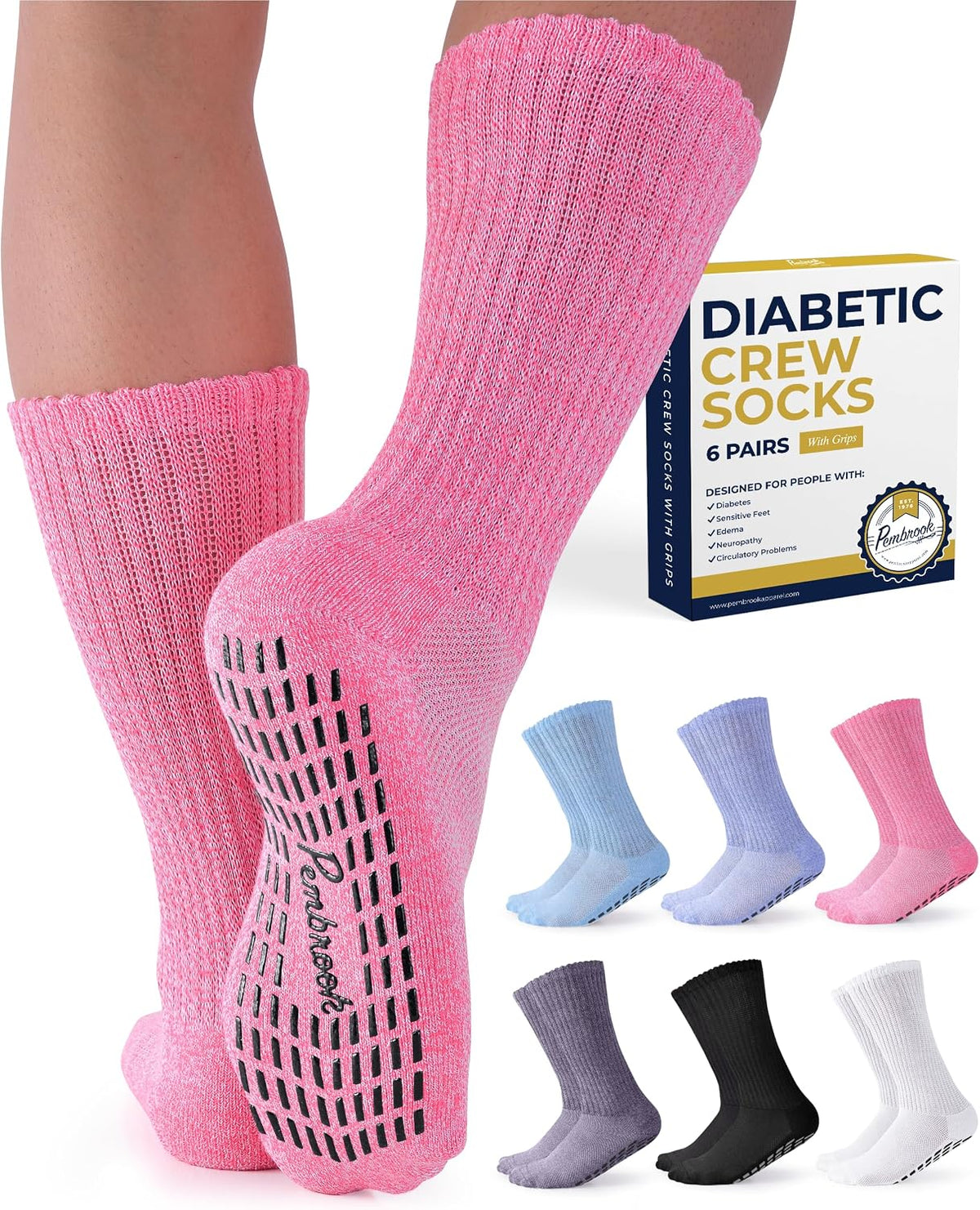 Pembrook 6 pairs diabetic socks packaging and product