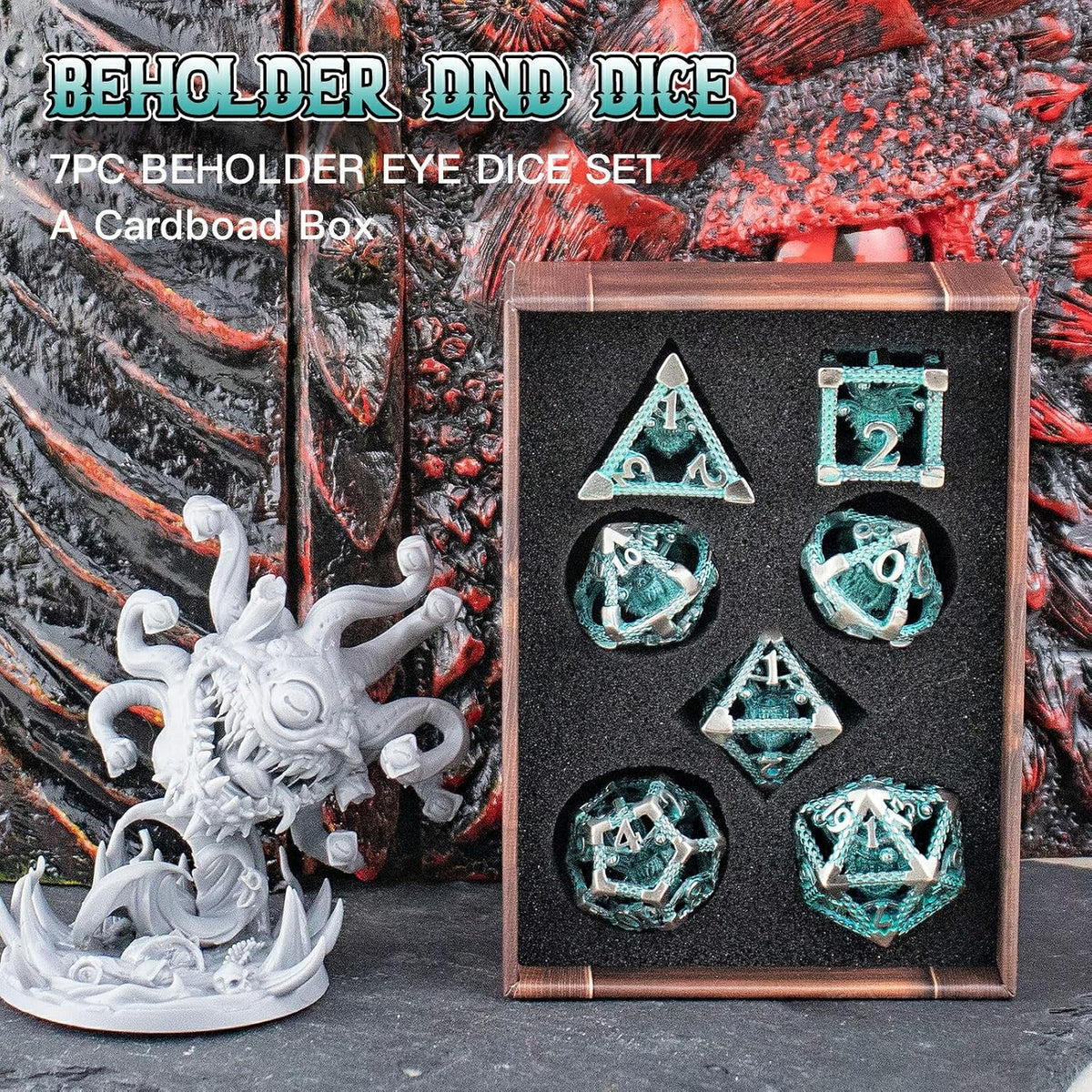 Complete 7 piece HNCCESG hollow dice set for board games