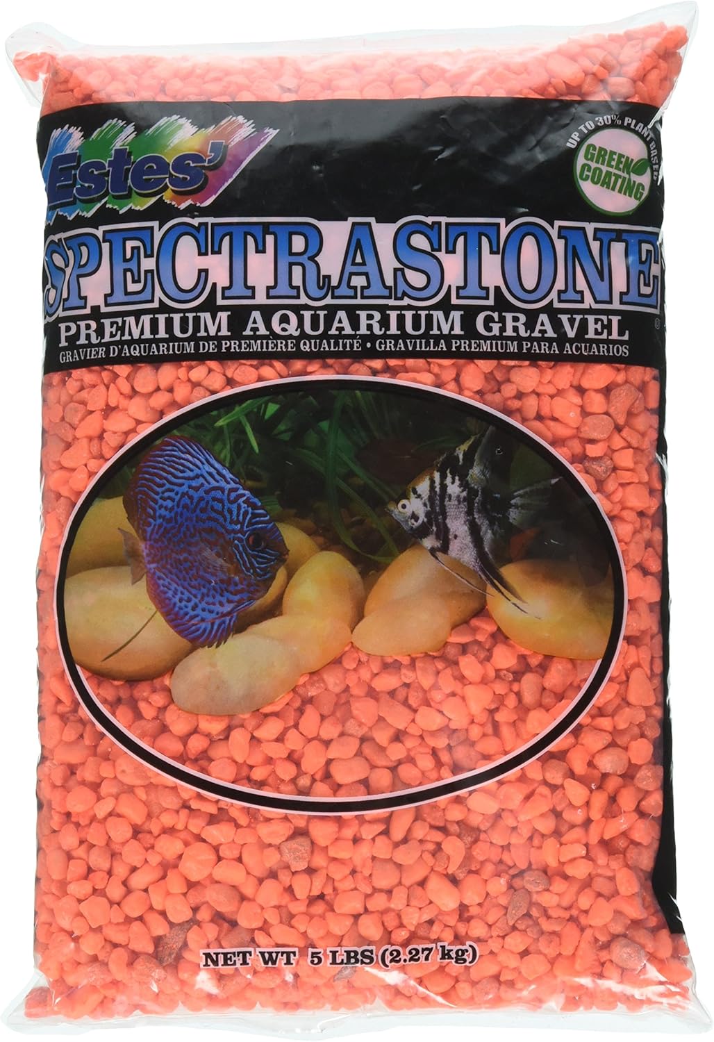 Estes Spectrastone Permaglo Orange Aquarium Gravel 5 pound bag front view