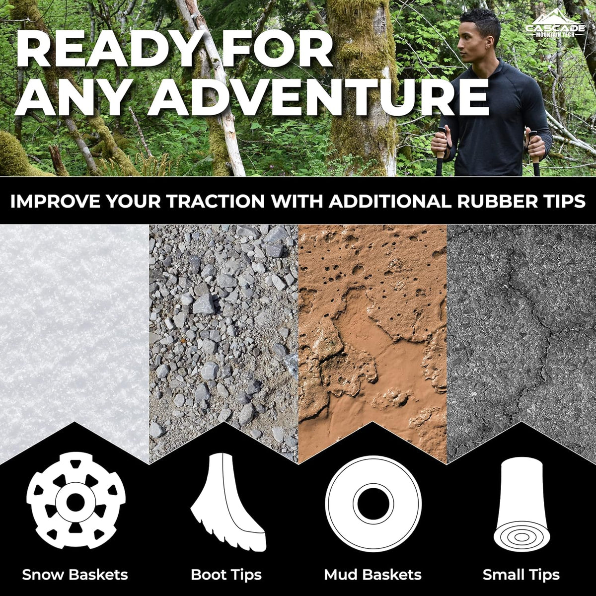 Cascade Mountain Tech trekking poles tungsten carbide tip and rubber boot