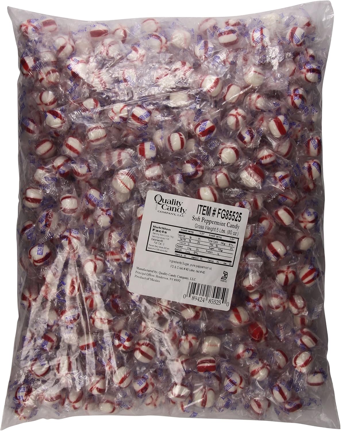 King Leo brand peppermint confections package label details and nutritional info.
