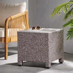 Wicker Rattan Side Table Patio Wicker Table, Outdoor Square Rattan Coffee Table End Table for Patio Porch Lawn, No Assembly Required (Gray) - Image 9