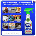 ZORBX fast acting fragrance free odor neutralizer spray being used on carpet