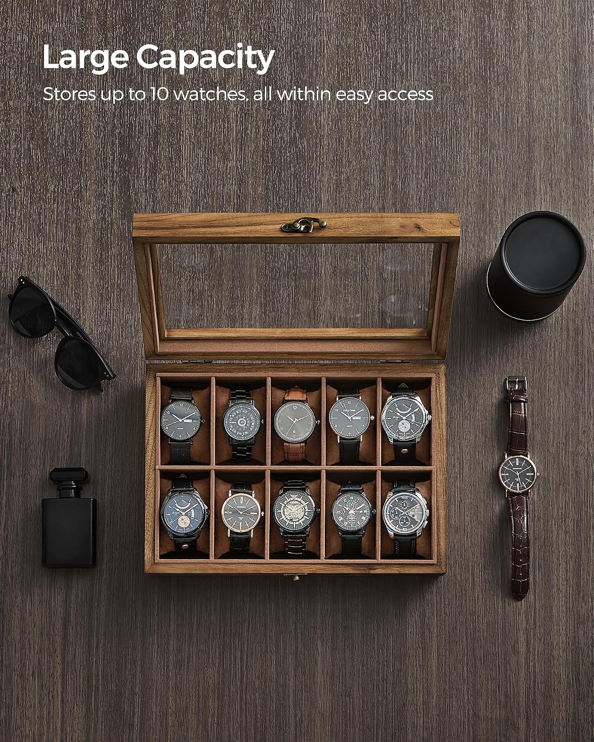 SONGMICS watch case removable velvet pillows