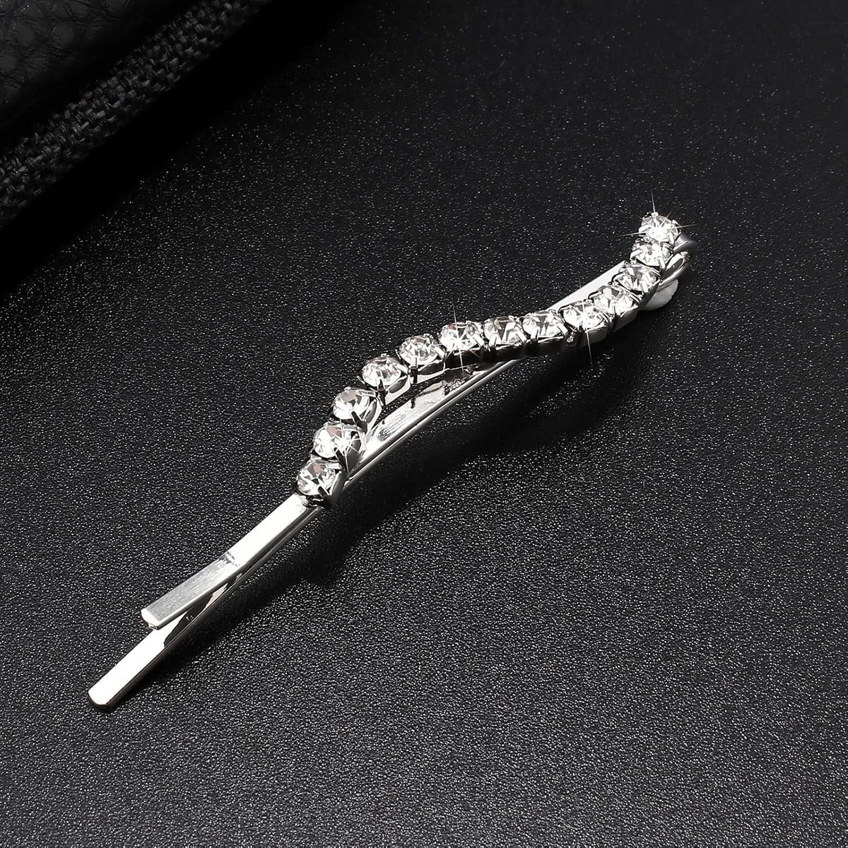 YISSION silver crystal hair clips side profile.