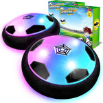 HopeRock Hover Soccer Ball front view glowing on hardwood floor