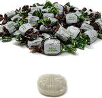 Hard candy peppermint shell with chocolate filling inside