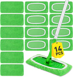 NEOACT reusable microfiber mop pads pack front view showing green cleaning cloths.