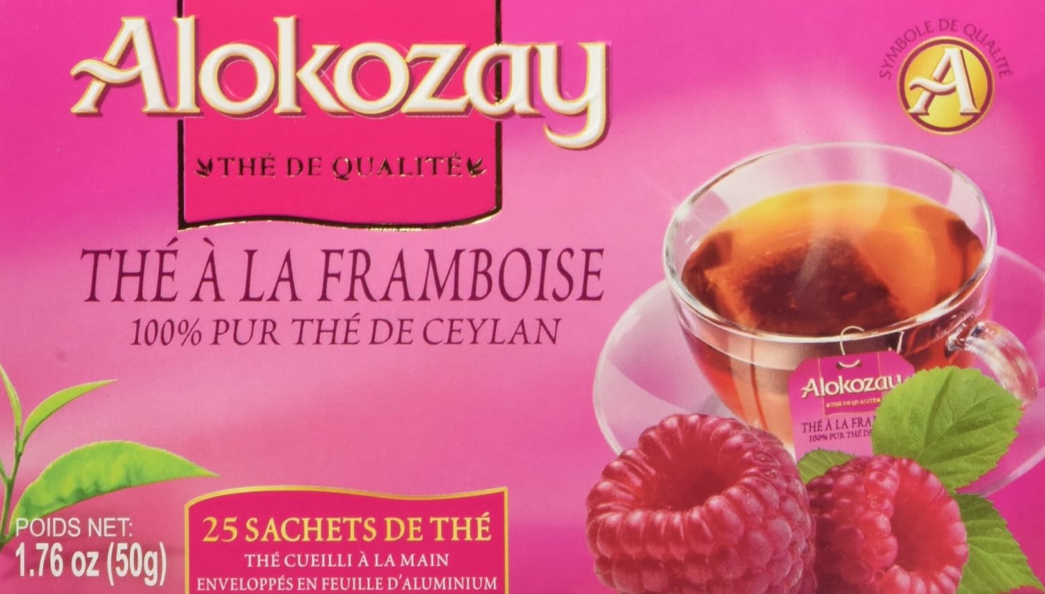 Alokozay Raspberry Pure Ceylon Tea box front view