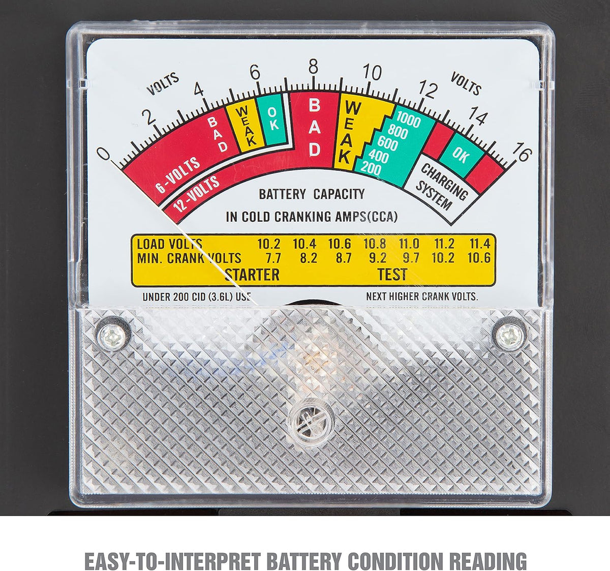 OEMTOOLS 6V and 12V car battery tester with copper clamps