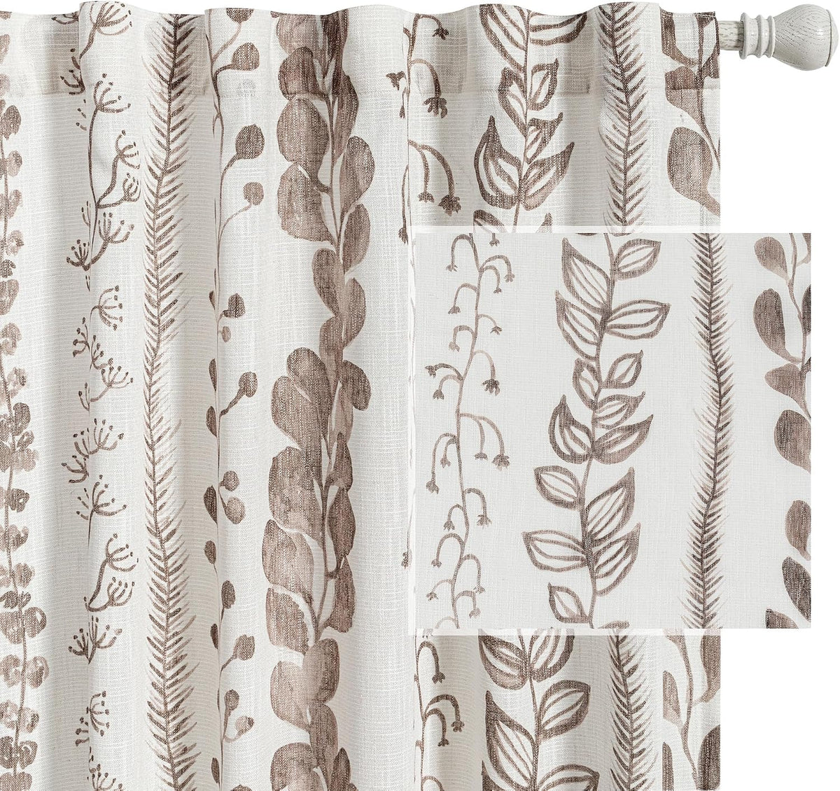 Boho Curtains for Living Room Light Filtering Privacy Protection Cotton Curtains 84 Inch Length 2 Panels Bohemian Linen Style Back Tab Window Leaf Print Classical Drapes for Dining Room - Image 14