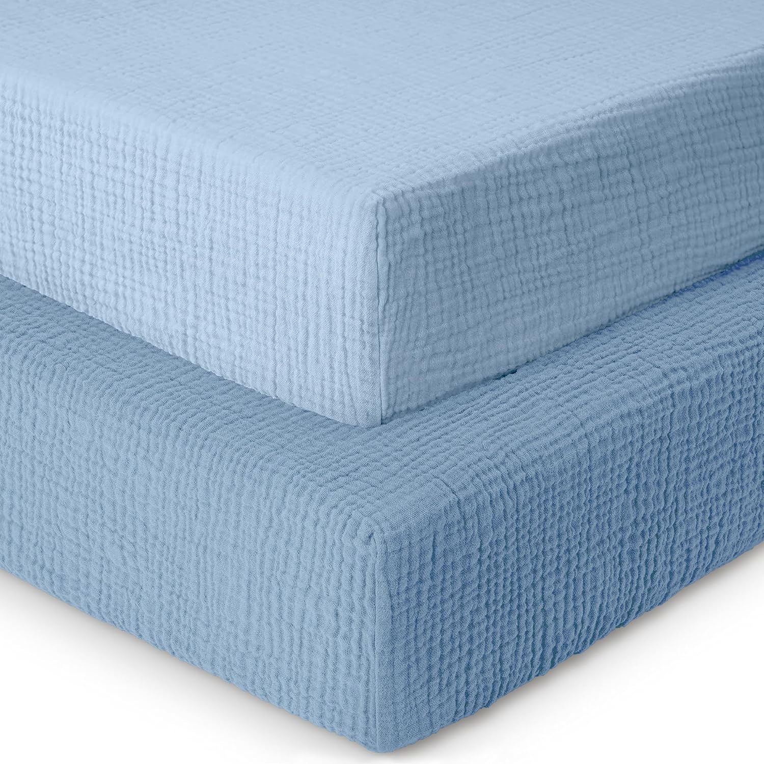 Dreamology Baby Crib Sheets,Muslin Crib Sheet Girls,Boys,Crib Sheet,Breathable Toddler Bed Sheets,2 Pack Crib Sheets Cotton for Standard Cribs, 52x28 Crib Mattress Sheets | Blue and Light Blue - Image 1