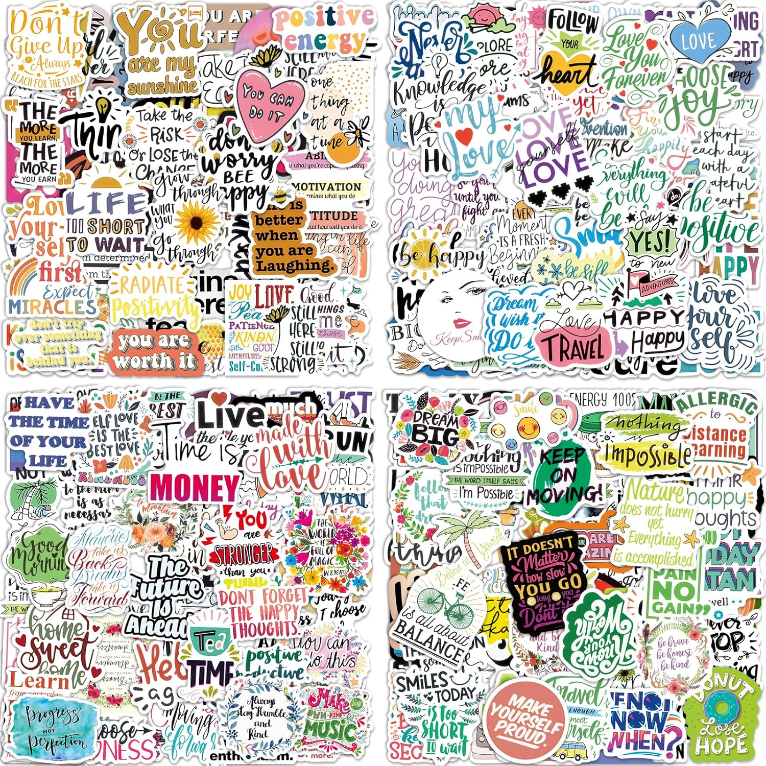 Oomloid inspirational stickers set featuring 300 unique motivational quotes