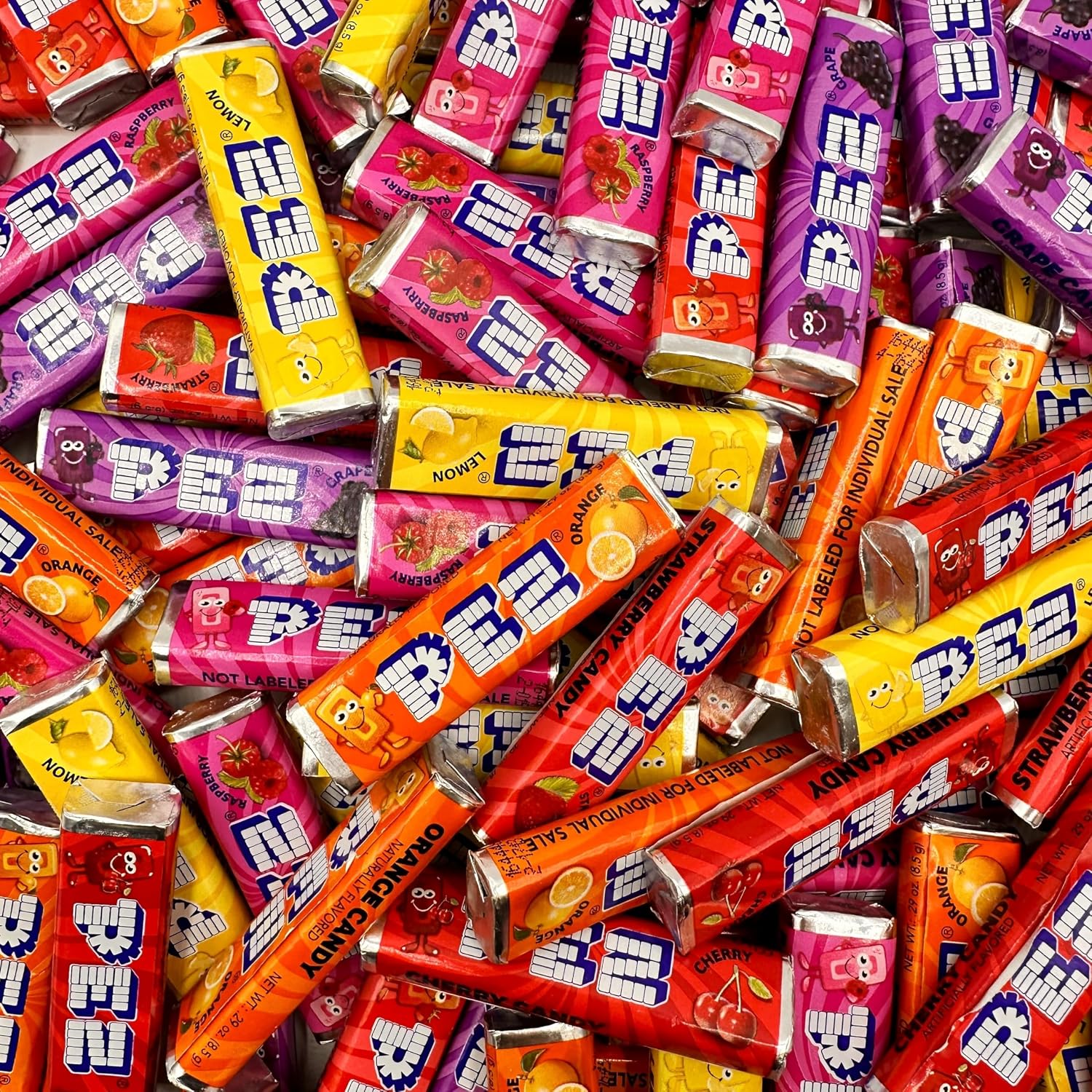 BFYSYO PEZ candy refills bulk one pound bag front view showing assorted fruit flavors