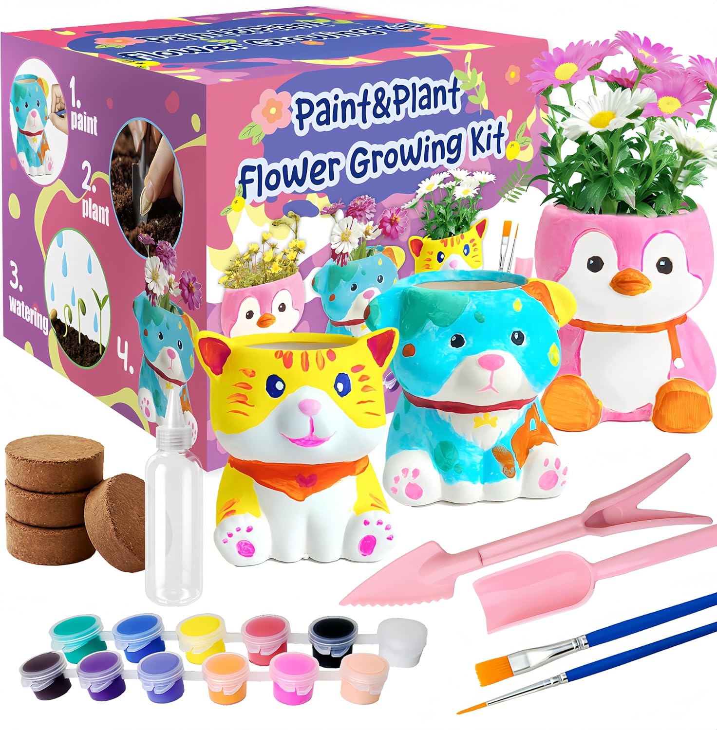 Yasest Paint and Plant Flower Growing Kit front view showing the complete kids gardening set box.