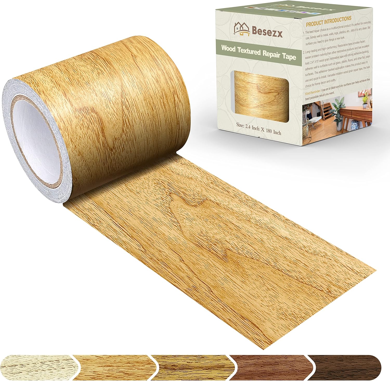 Besezx Wood Grain Repair Tape front view roll for furniture restoration.