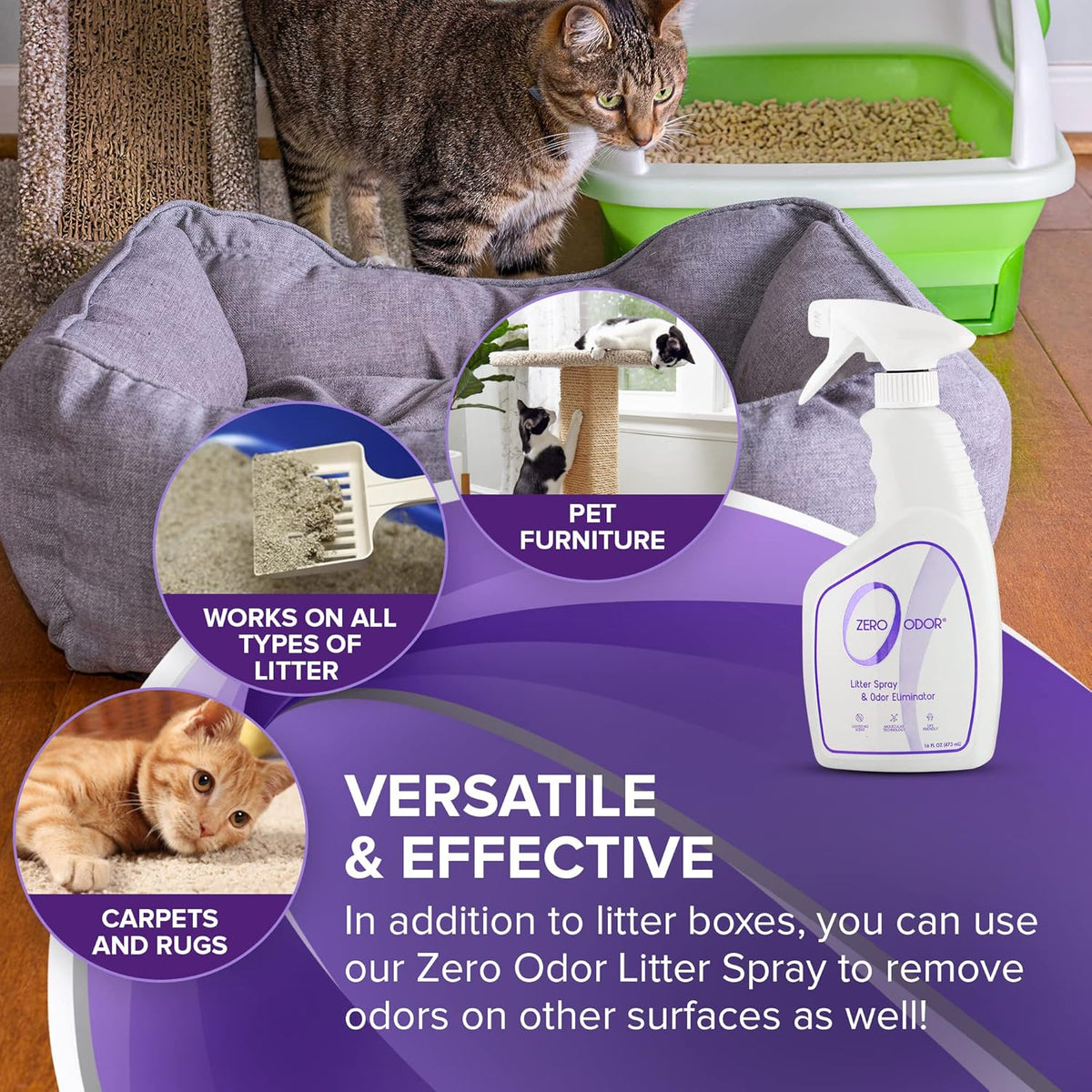 Non toxic molecular pet deodorizer spray for cat litter boxes