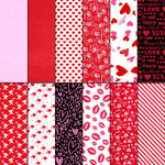 Piklodo Valentines Day tissue paper front view displaying vibrant red and pink heart designs.