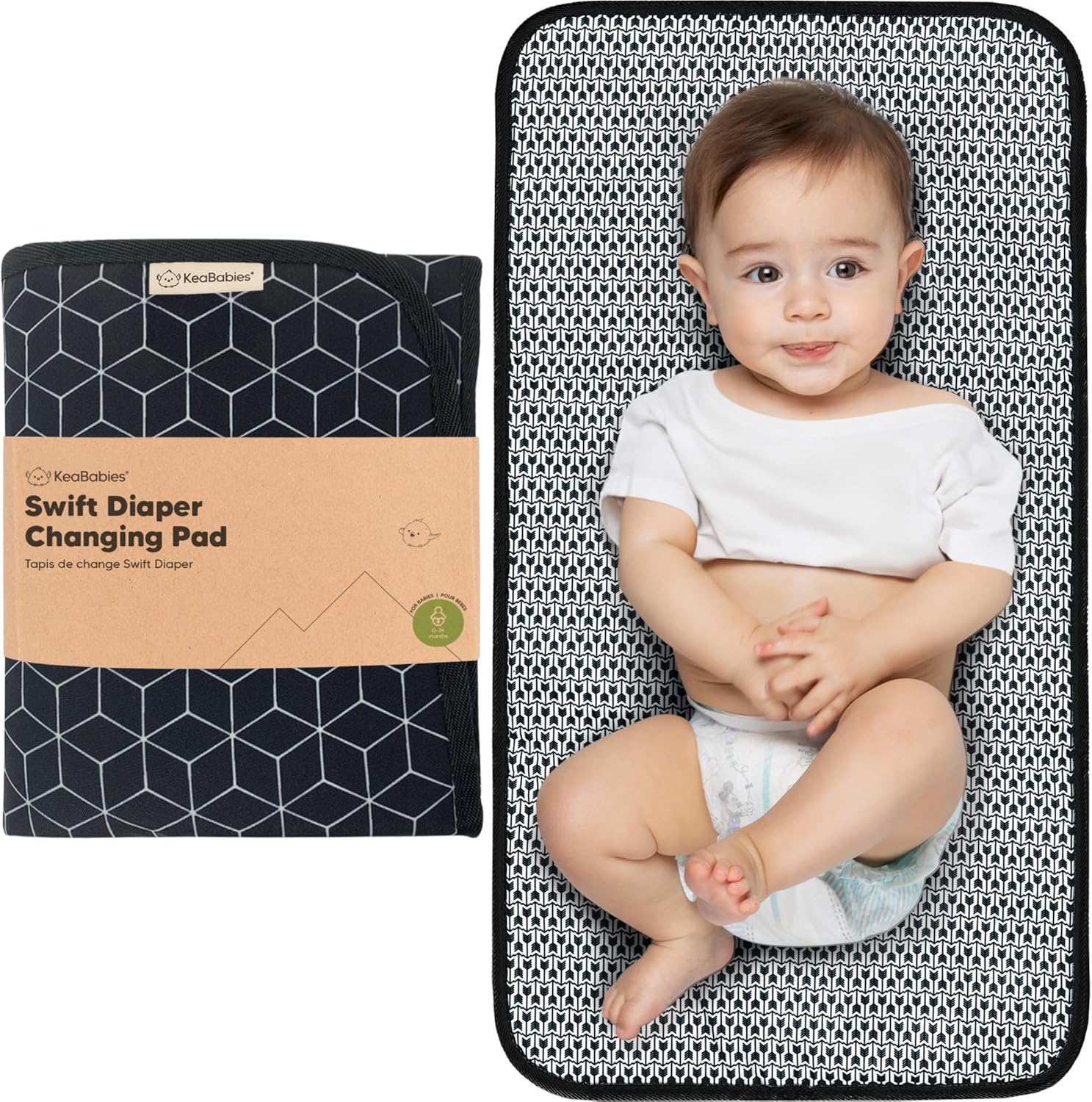 KeaBabies Swift Portable Diaper Changing Pad in Black Geo front view