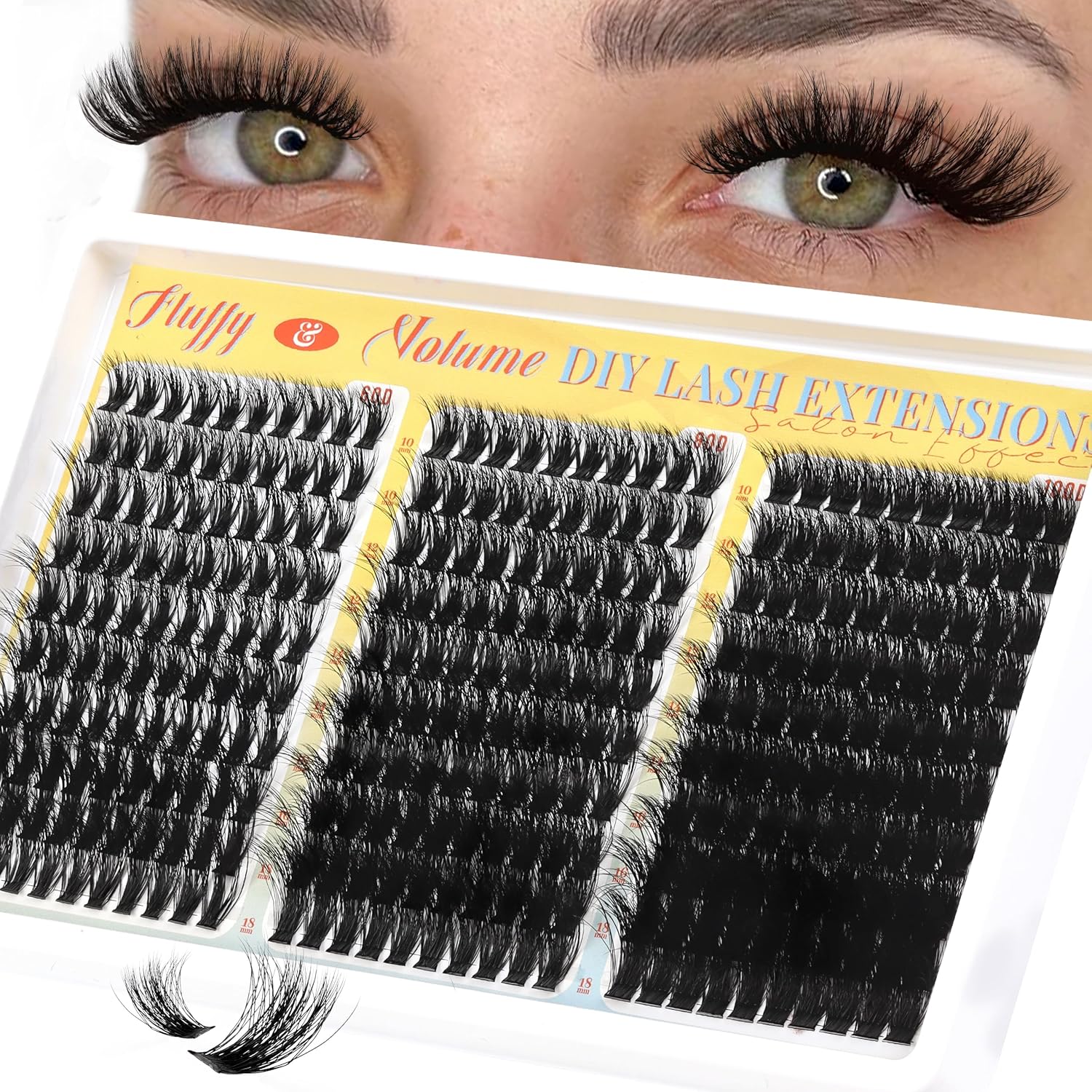 Fluffy Lash Clusters 60D+80D+100D Volume Cluster Eyelash Extensions 300Pcs D Curl Thick Eyelash Clusters DIY Individual Lashes 10-18mm Wispy Cluster Eyelashes (Velvet Cloud) - Image 1