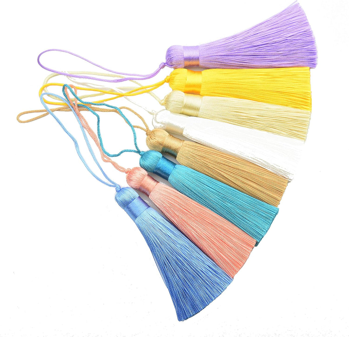 8Pcs 6.28 Inch Silky Tassels for Earrings, Jewelry Making(Multi Color) | Handmade Chinese Knot Design with 2.75-Inch Cord Loop, Used for Souvenir Crafts - Image 10