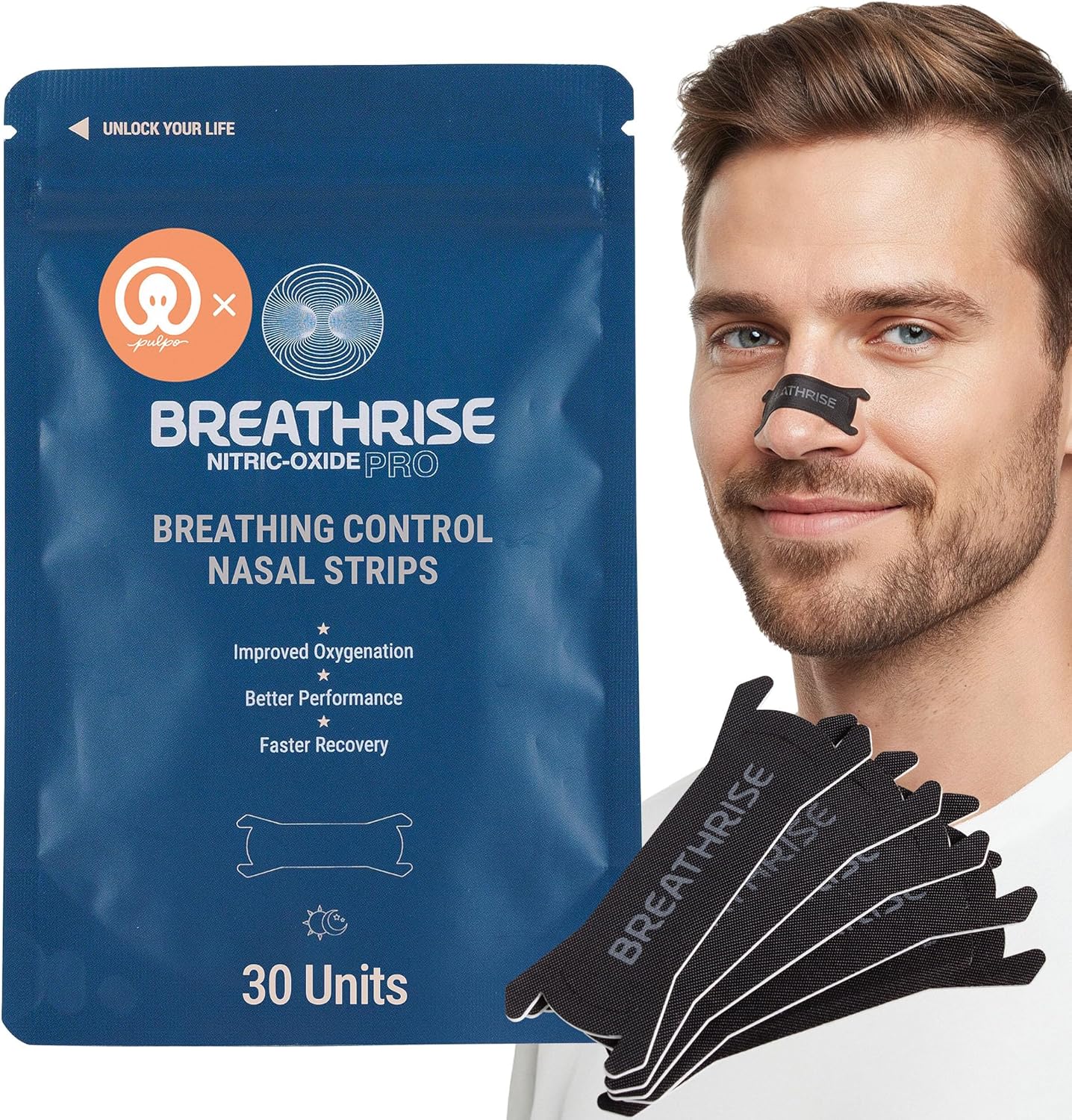 Pulpo x Breathrise Control Nose Strips, Small Nasal Strips for Gentle Nasal Support, Nose Tape for Comfortable Breathing, Airflow Assistance and Restful Nights, 30 Count - Image 1