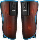 FIT KING Cordless Calf Massager front view showing the blue fabric wrap and integrated controller for lower leg pain relief.