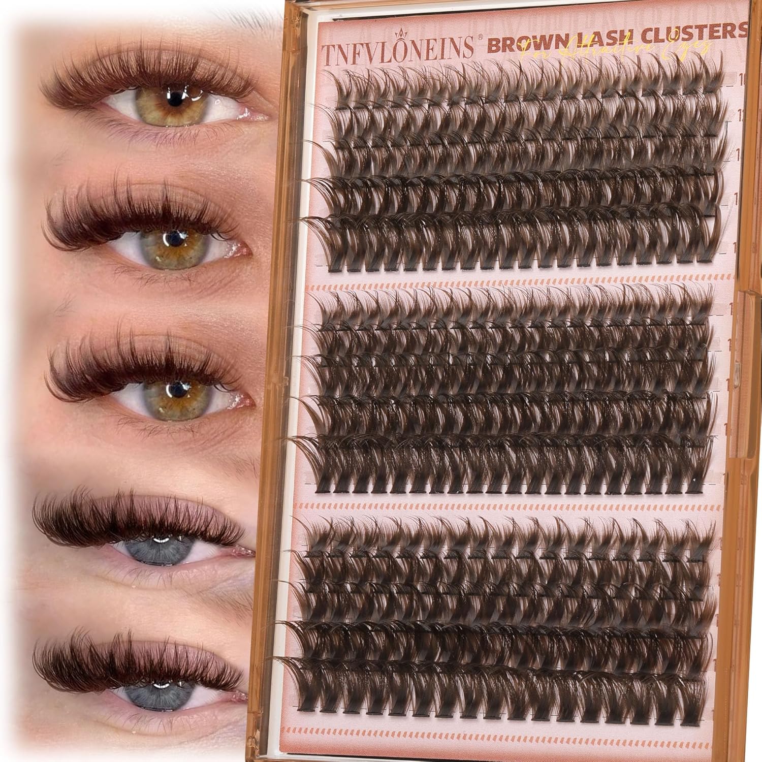 Brown Lash Clusters Wispy Cluster Eyelash Extensions D-curly Eyelash Clusters with Spikes Dark Brown Individual Lashes Manga Fairy Lash Extension by TNFVLONEINS (Brown,10-18MM,3 Styles) - Image 1