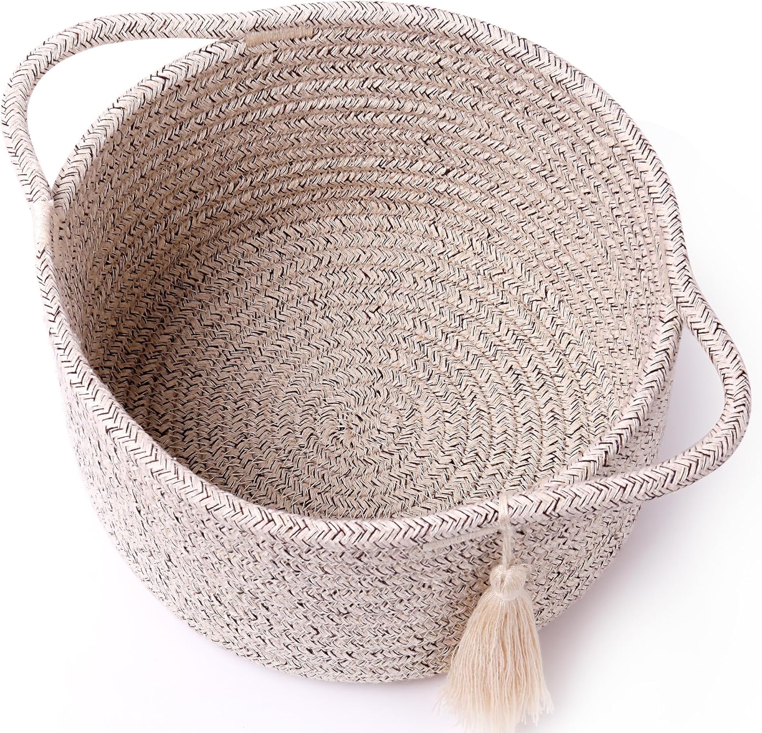 SweetMemo mini woven rope empty gift basket front view for vanity organization