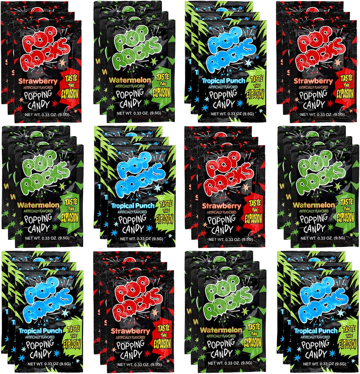 Premium imported American popping candy packets side by side view