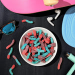 Trolli dual flavored raspberry blueberry strawberry blackberry gummy worms snack pack