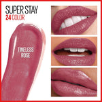 Maybelline SuperStay liquid lipstick Timeless Rose swatch on skin
