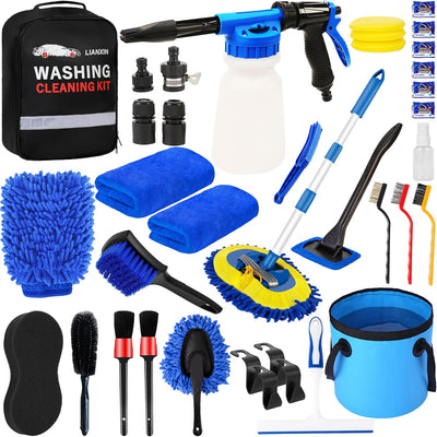 37Pcs Car Wash Detailing Kit Foam Gun Sprayer Long Handle Foldable Car Wash Brush Bucket Towels Tire Brush Wash Mitt Sponge Duster Brush Car Wash Kit is Complete Car Care Tools - Image 1