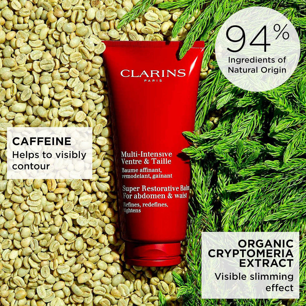 Clarins super restorative abdomen and waist treatment jar close up
