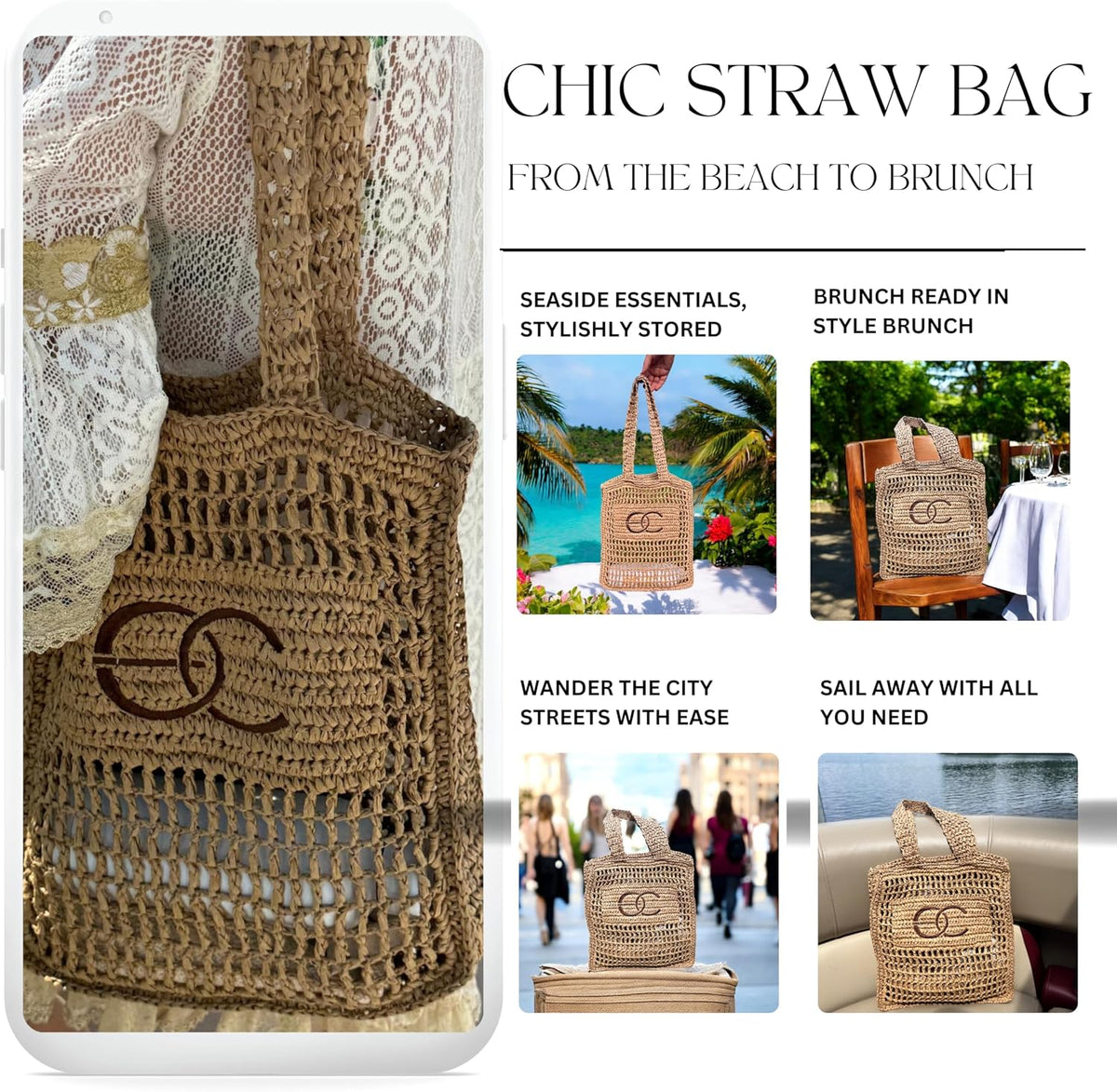 EcoGoTravel mesh handbag close up of crochet knit texture