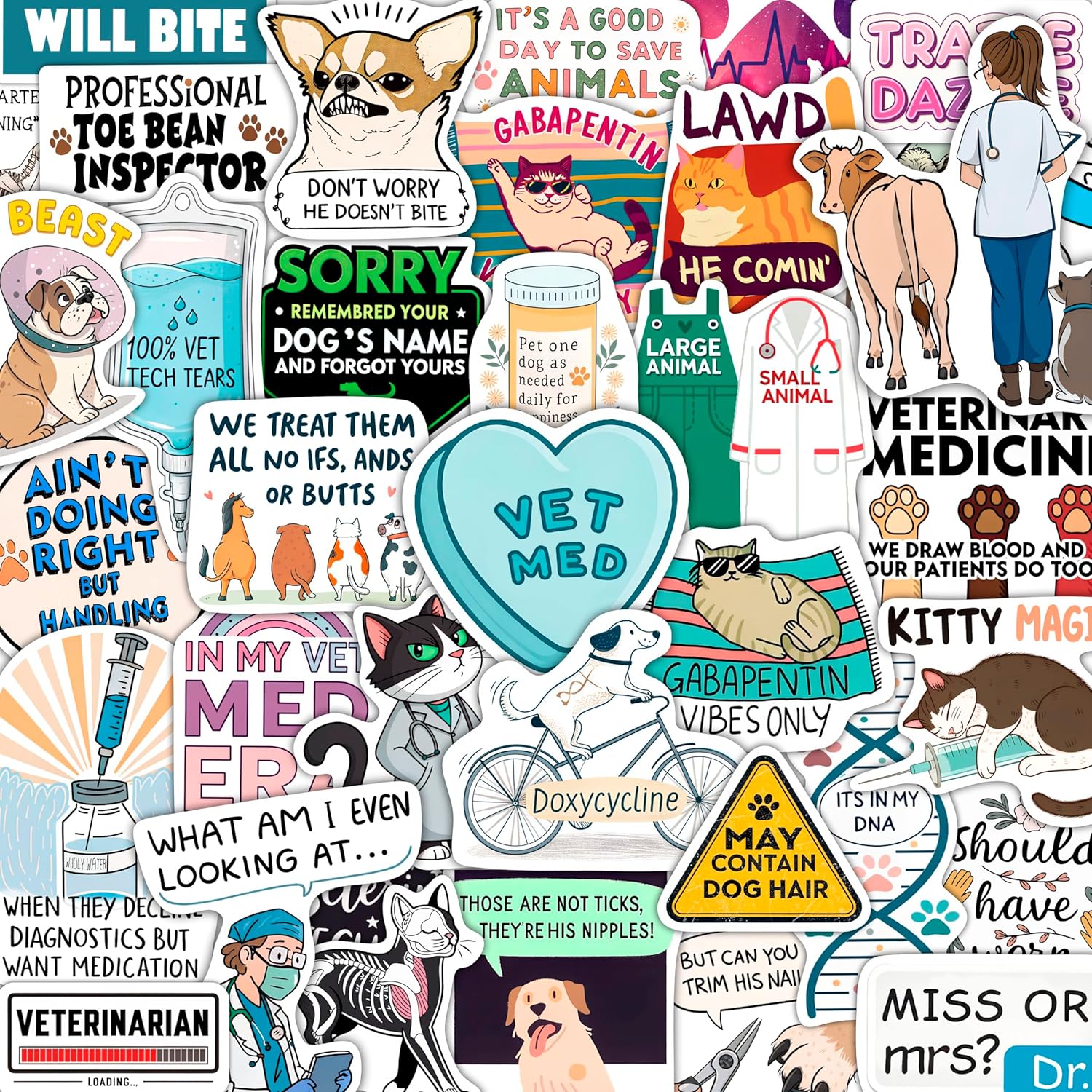 BulbaCraft 100 pieces veterinary stickers front view
