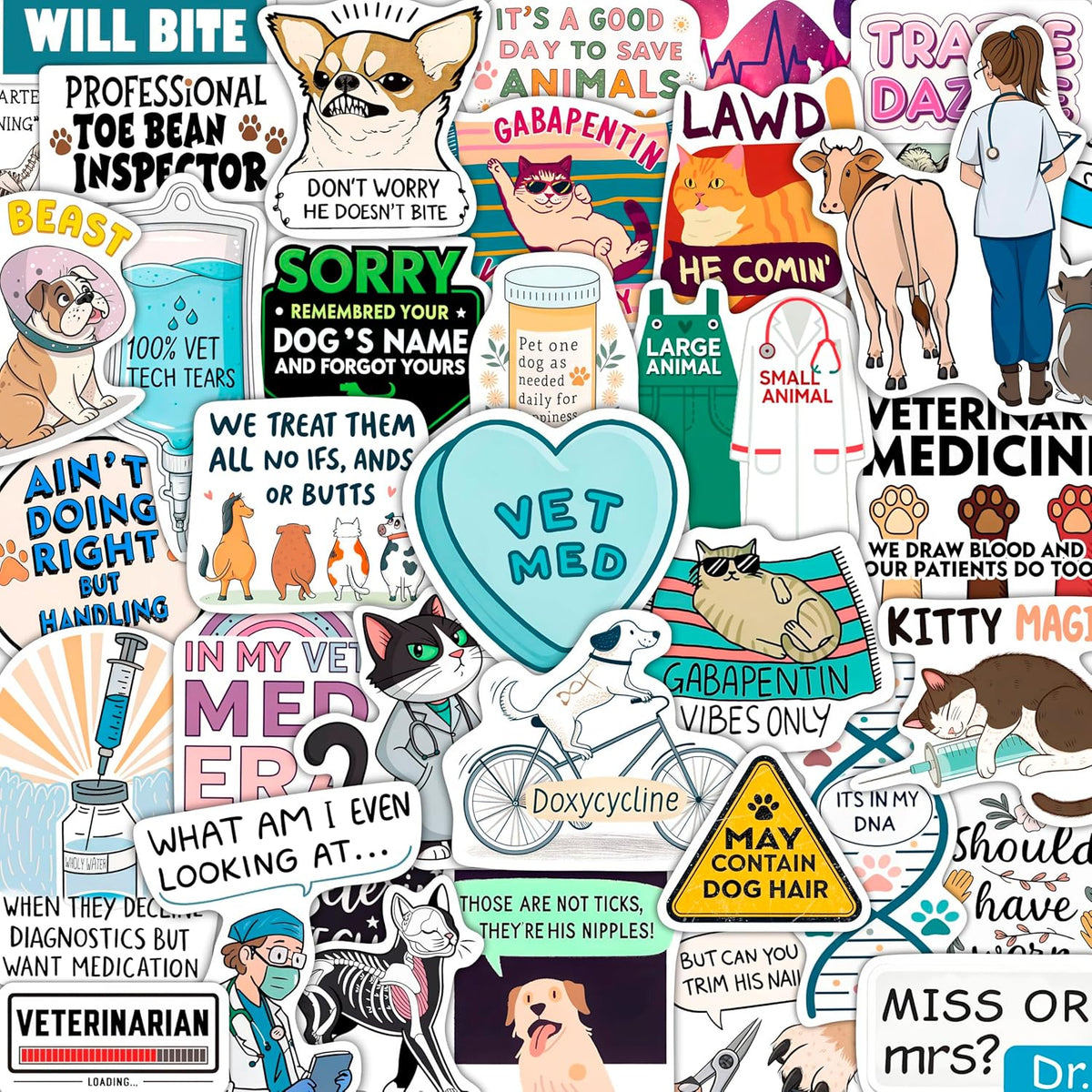 BulbaCraft 100 pieces veterinary stickers front view