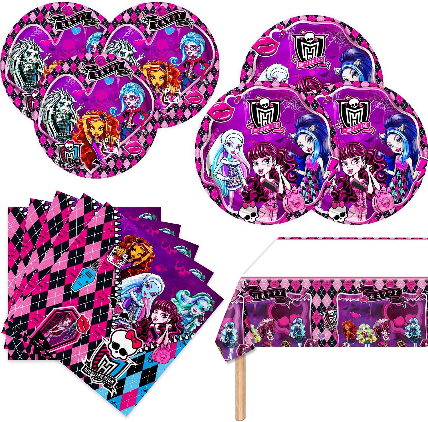 Champbull Monster High birthday party decoration set front view