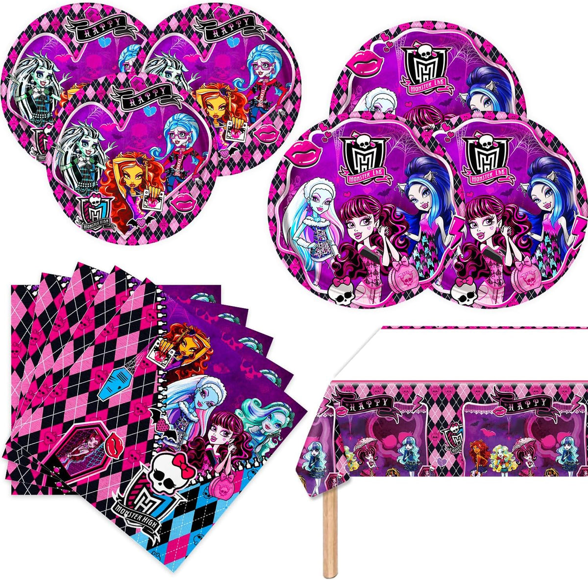 Champbull Monster High birthday party decoration set front view