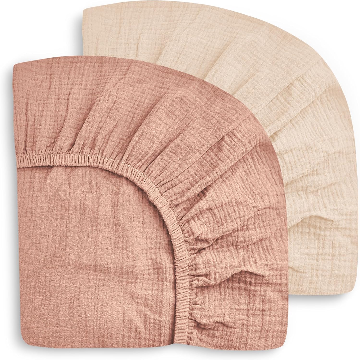 Sweet Dolphin muslin crib sheets front view in light bean paste
