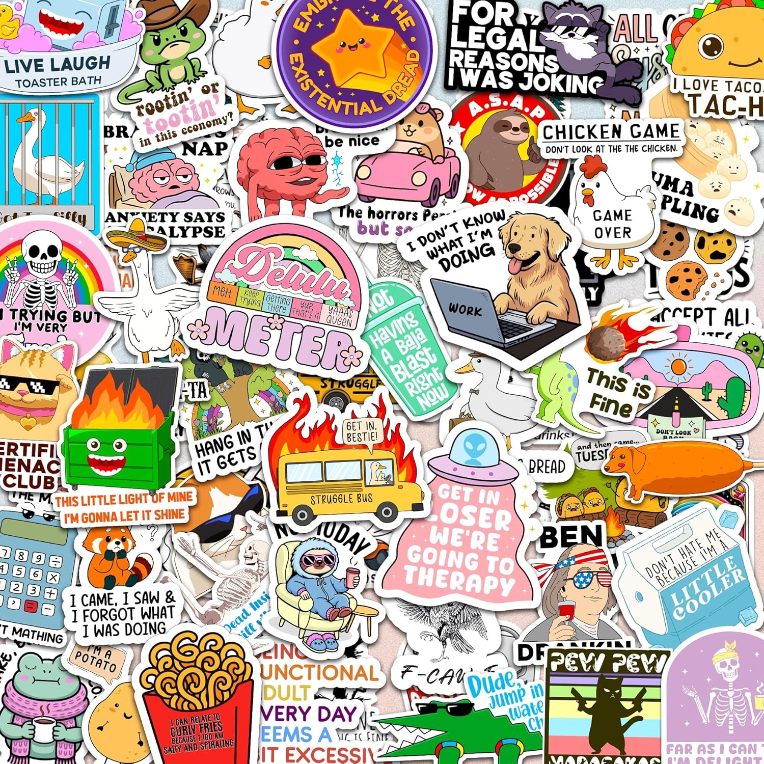 Puraesla Delulu Is Da Solulu 300 Piece Holographic Sticker Set front view