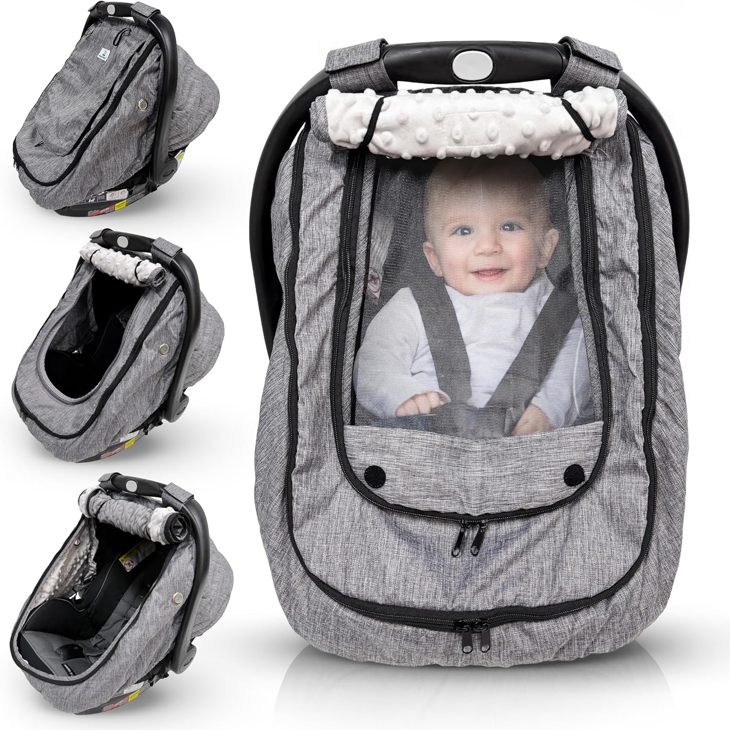 HippoBaby waterproof baby car seat cover in gray front view showcasing universal fit.