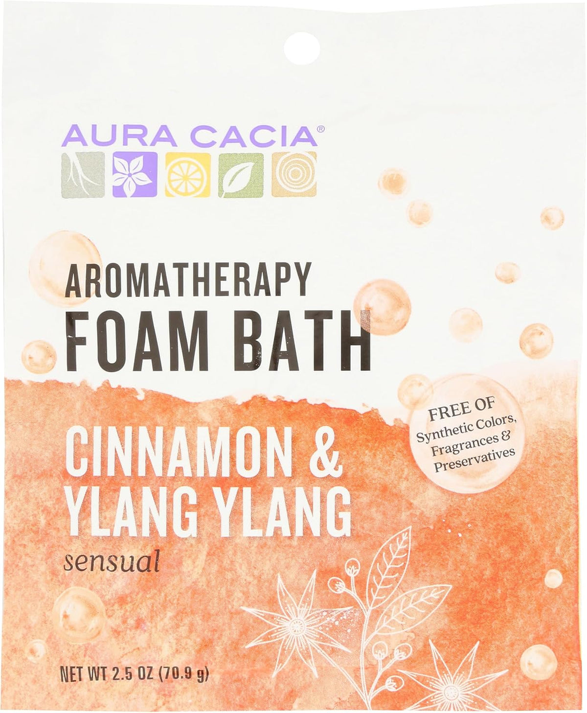 Aura Cacia foam bath cinnamon ylang ylang front view packaging