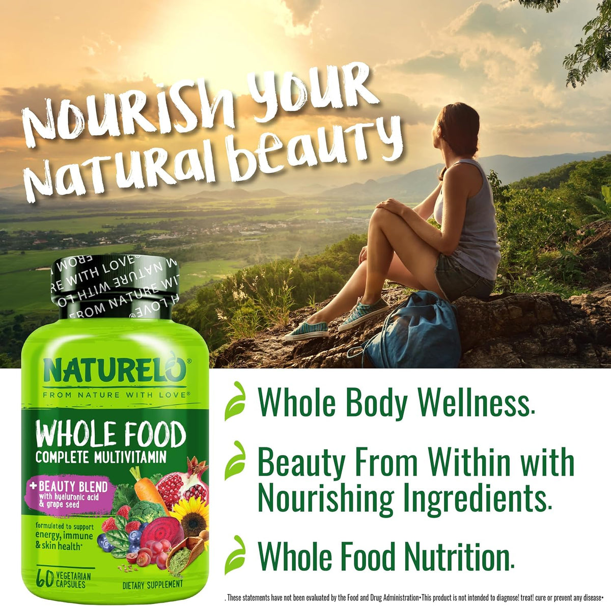 Naturelo whole food supplement bottle top cap view